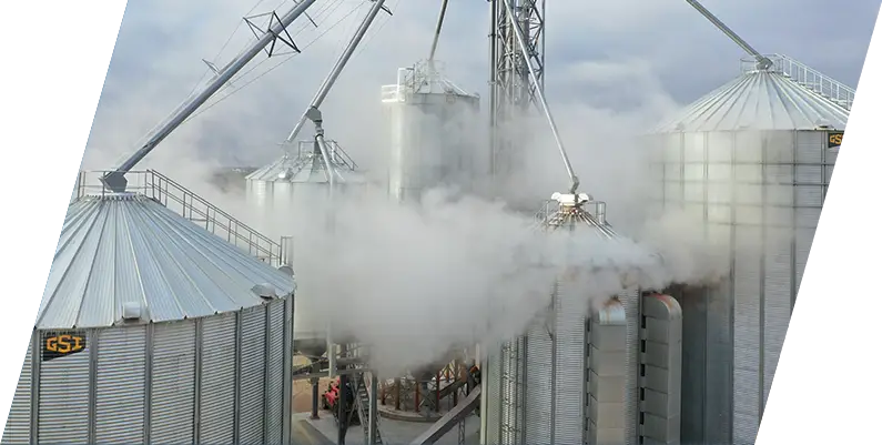 Top of silos with smoke